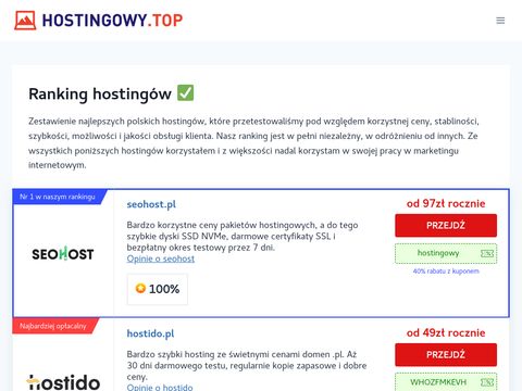 Hostingowy.top - ranking polskich hostingów